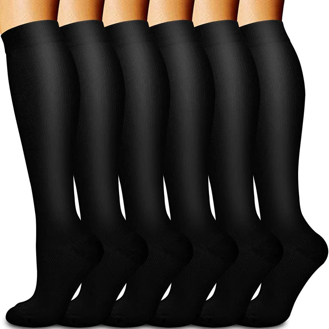 6 Pairs Women and Men Copper Black Compression Socks Anti-Fatigue Pain Relief Graduated Compression 15-20Mmhg Sport Socks
