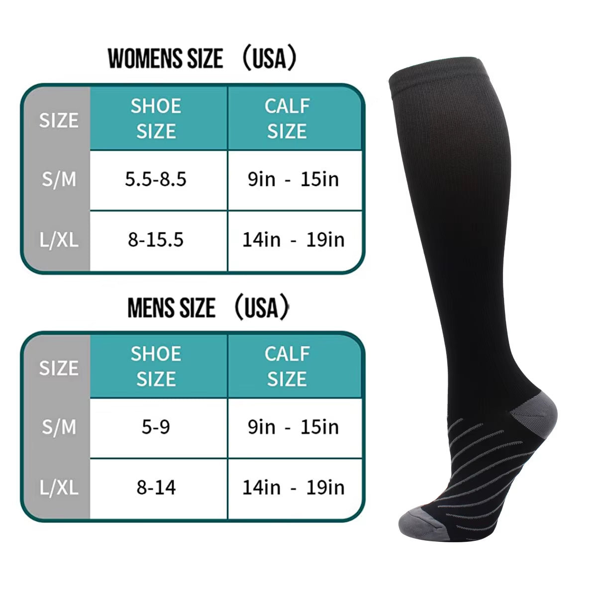 6 Pairs Women and Men Copper Black Compression Socks Anti-Fatigue Pain Relief Graduated Compression 15-20Mmhg Sport Socks