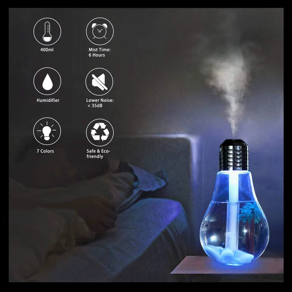 Creative Bulb Diffuser Humidifier Color Atmosphere Night Lamps Ultrasonic Essential Oil Diffuser Home Office Desktop Humidifier