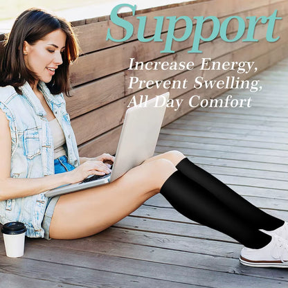 6 Pairs Women and Men Copper Black Compression Socks Anti-Fatigue Pain Relief Graduated Compression 15-20Mmhg Sport Socks