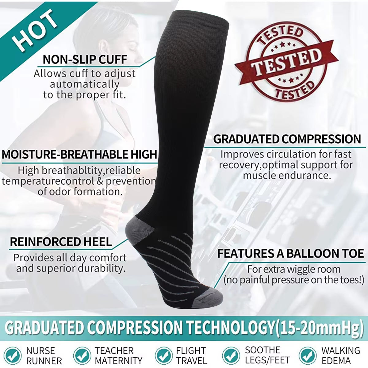 6 Pairs Women and Men Copper Black Compression Socks Anti-Fatigue Pain Relief Graduated Compression 15-20Mmhg Sport Socks