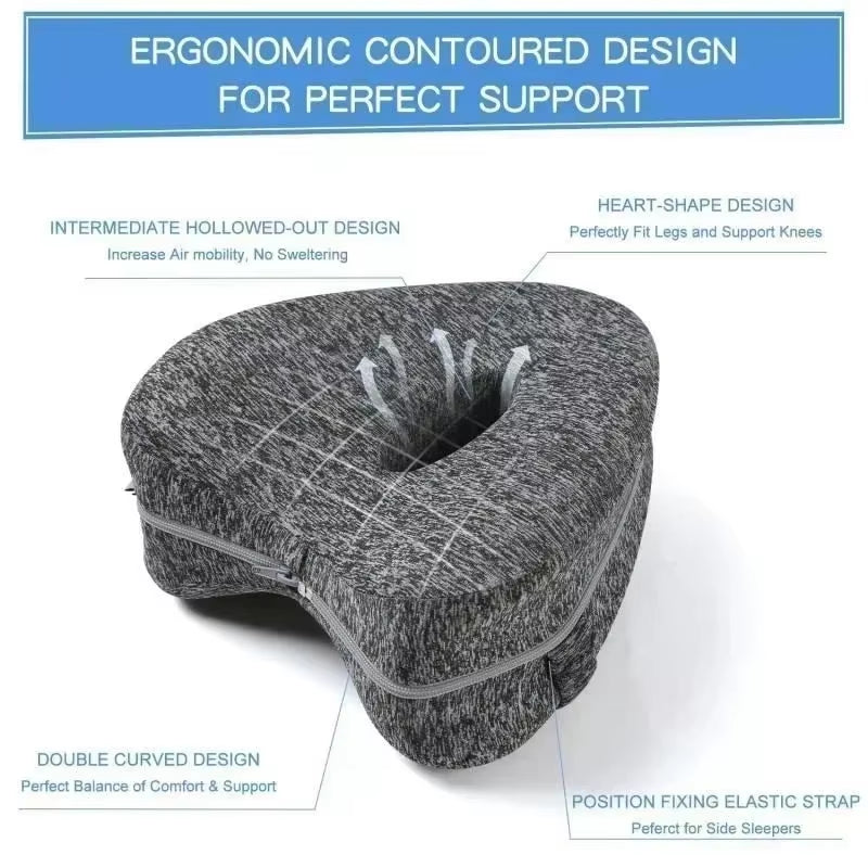 Memory Cotton Leg Pillow Hollow Heart Pregnancy Side Sleeper Sciatica Orthopedic Sciatica Back Hip Relief Pillow for Bed, Sofa