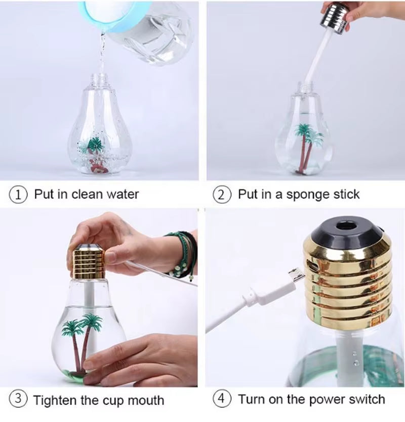 Creative Bulb Diffuser Humidifier Color Atmosphere Night Lamps Ultrasonic Essential Oil Diffuser Home Office Desktop Humidifier