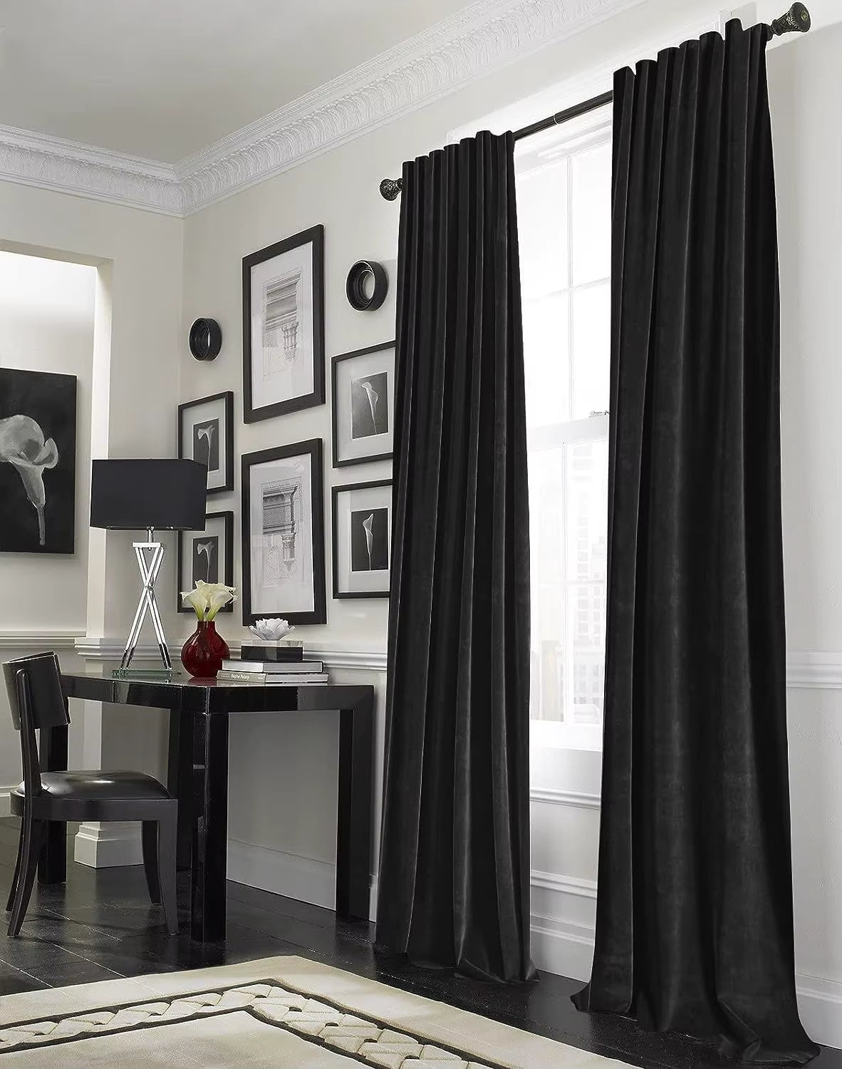 Black Velvet Curtains 84 Inch Length 1 Panels, Luxury Blackout Rod Pocket Curtains, Super Soft Room Darkening Drapes for Living
