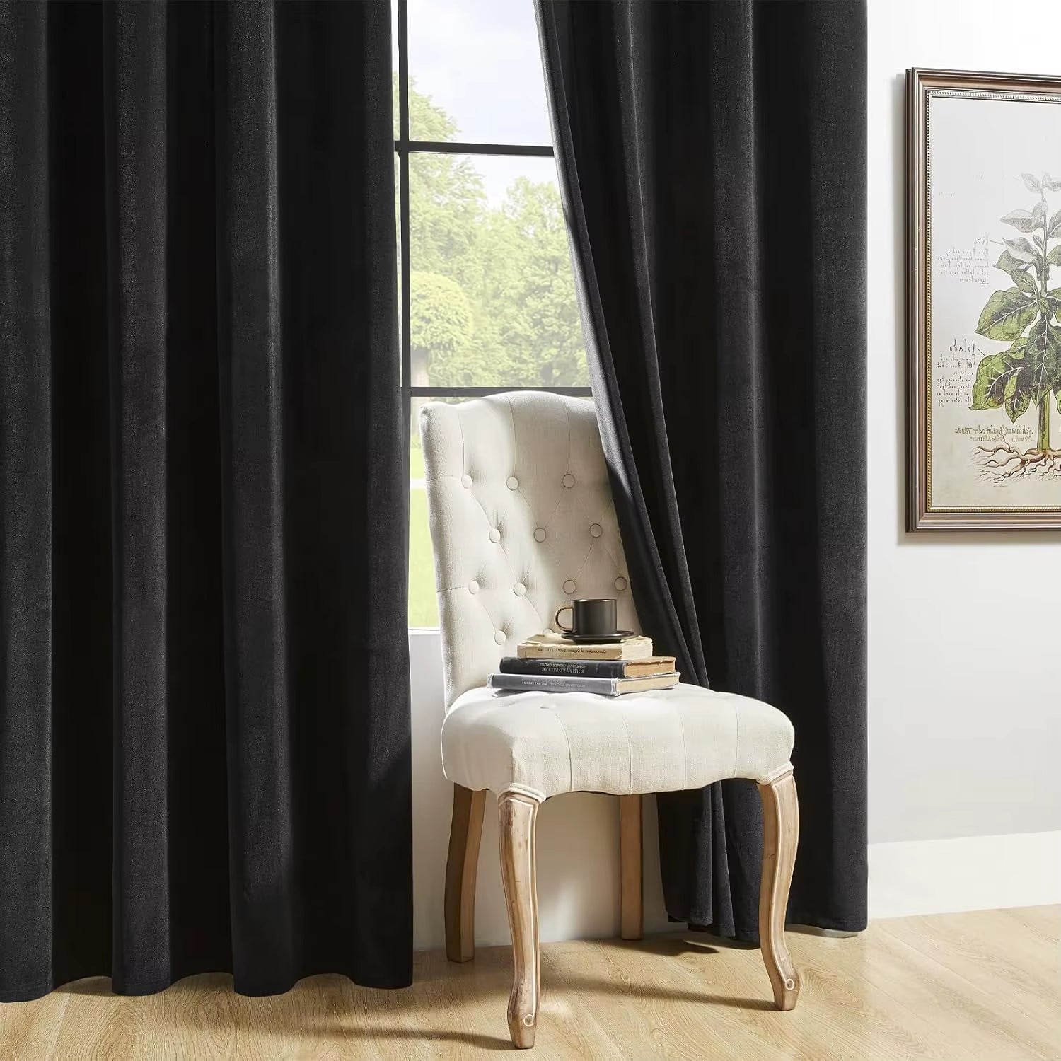 Black Velvet Curtains 84 Inch Length 1 Panels, Luxury Blackout Rod Pocket Curtains, Super Soft Room Darkening Drapes for Living