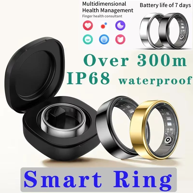 Smart Ring--300M IP68 Waterproof,Real Time Heart Rate Blood Oxygen Monitor Step Health Tracker,Accurate Sleep Counter,Sport Mode